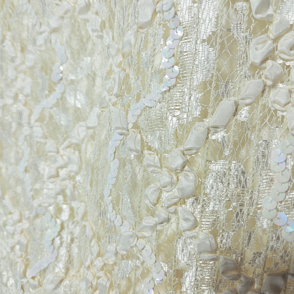 Vtg USA Shuet Young Ivory Lace Sequins Victorian Midi Dress Size 5-6 Cottagecore - Picture 5 of 16